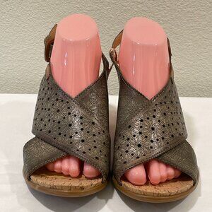 PIKOLINOS "Vigo" Sling Back Wedge Laser Cut Sandal Olive Brown Women 10.5/11